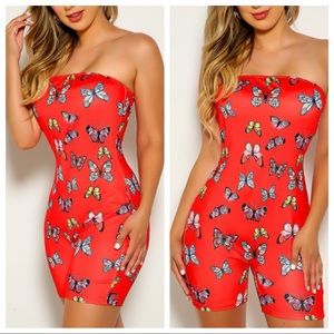 NWOT Women’s Cherry Red Butterfly Romper
